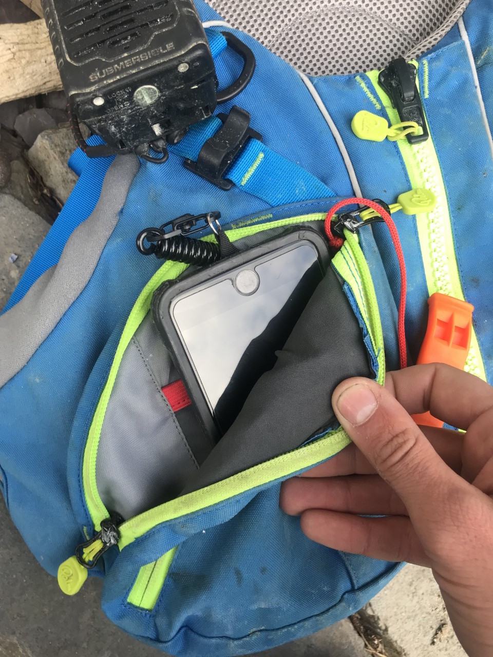 A mobile phone fits inside the Kaikoura pocket